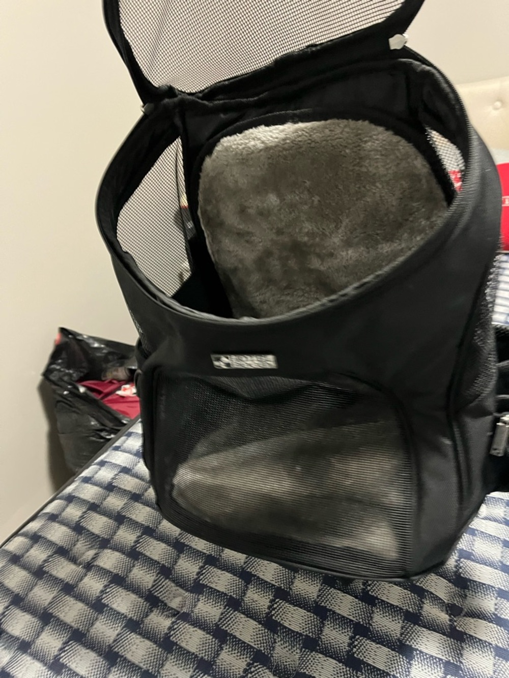 Black Pet Carrier Backpack with Mesh Panels